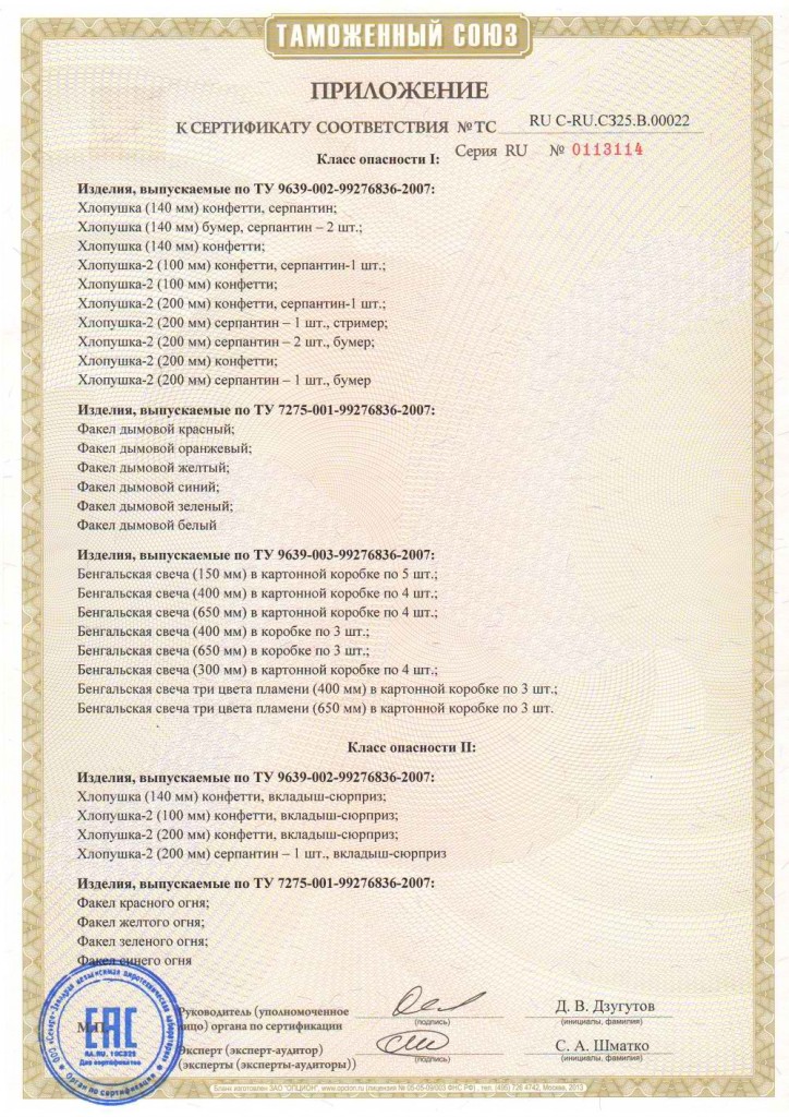 Сертификат на изделия ООО УПЗ